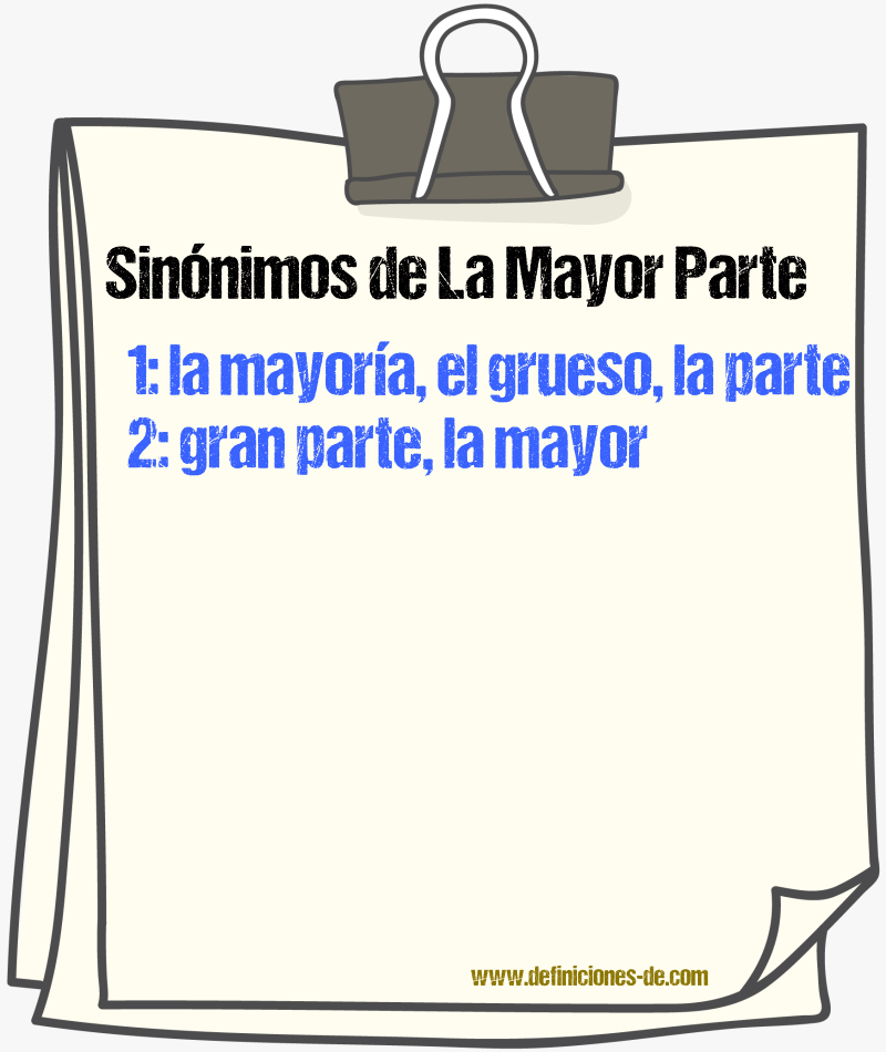 Sinónimos de la mayor parte