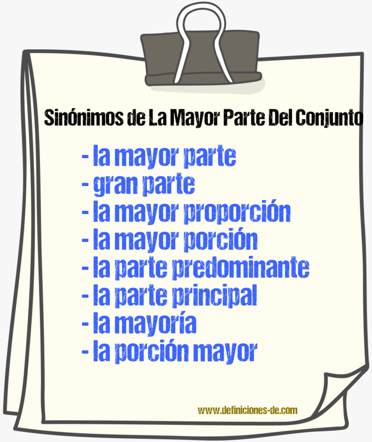 Sinónimos de la mayor parte del conjunto