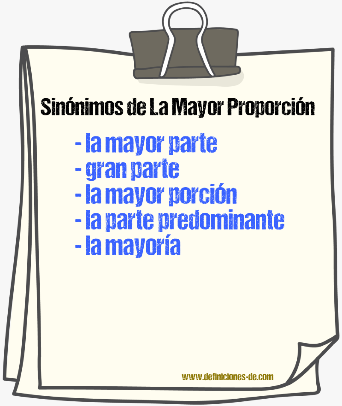 Sinónimos de la mayor proporción