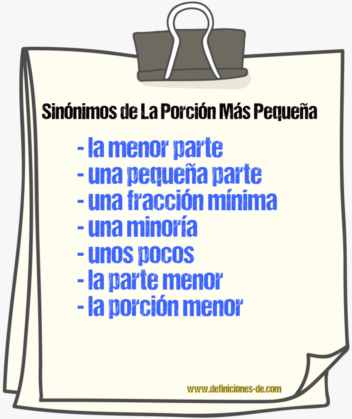 Sinónimos de la porción más pequeña