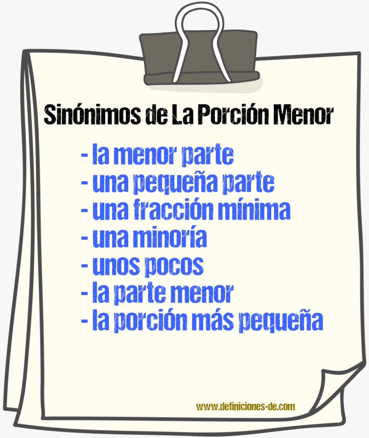 Sinónimos de la porción menor