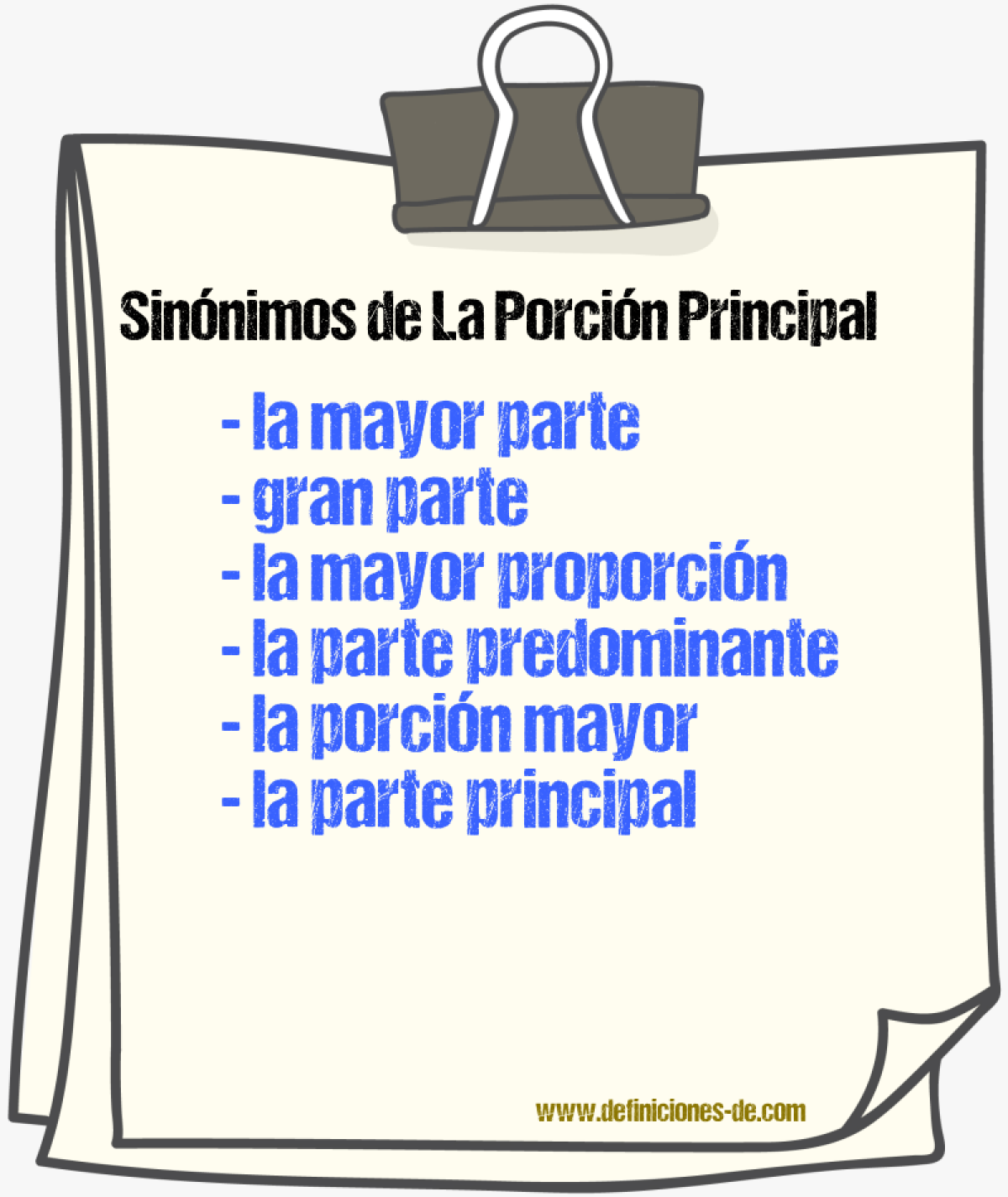 Sinónimos de la porción principal