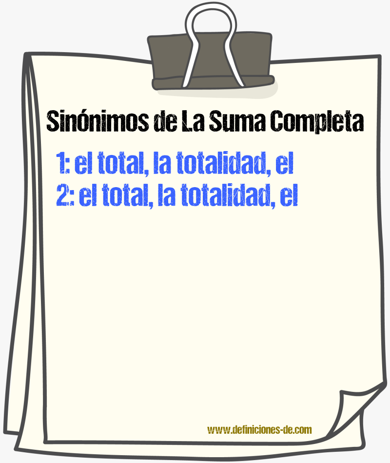 Sinónimos de la suma completa