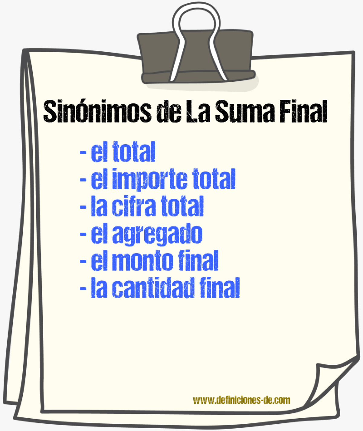 Sinónimos de la suma final