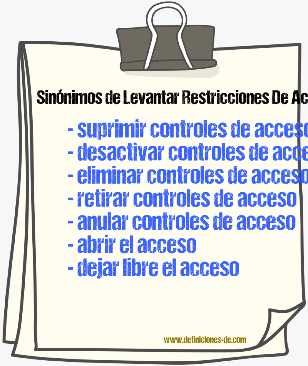 Sinónimos de levantar restricciones de acceso