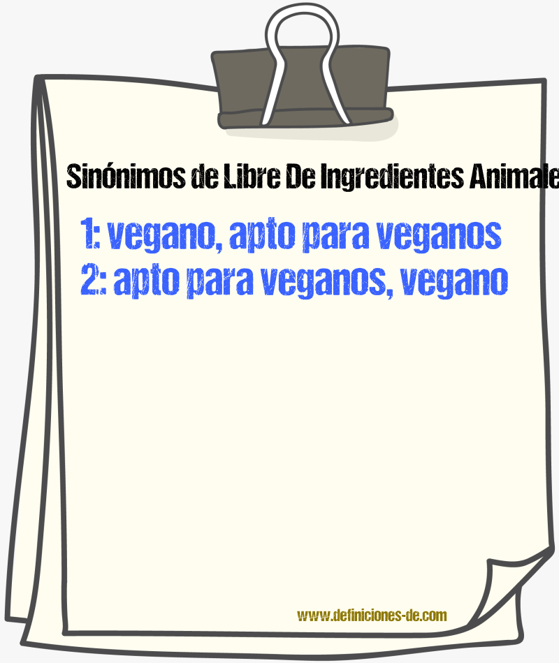 Sinónimos de libre de ingredientes animales