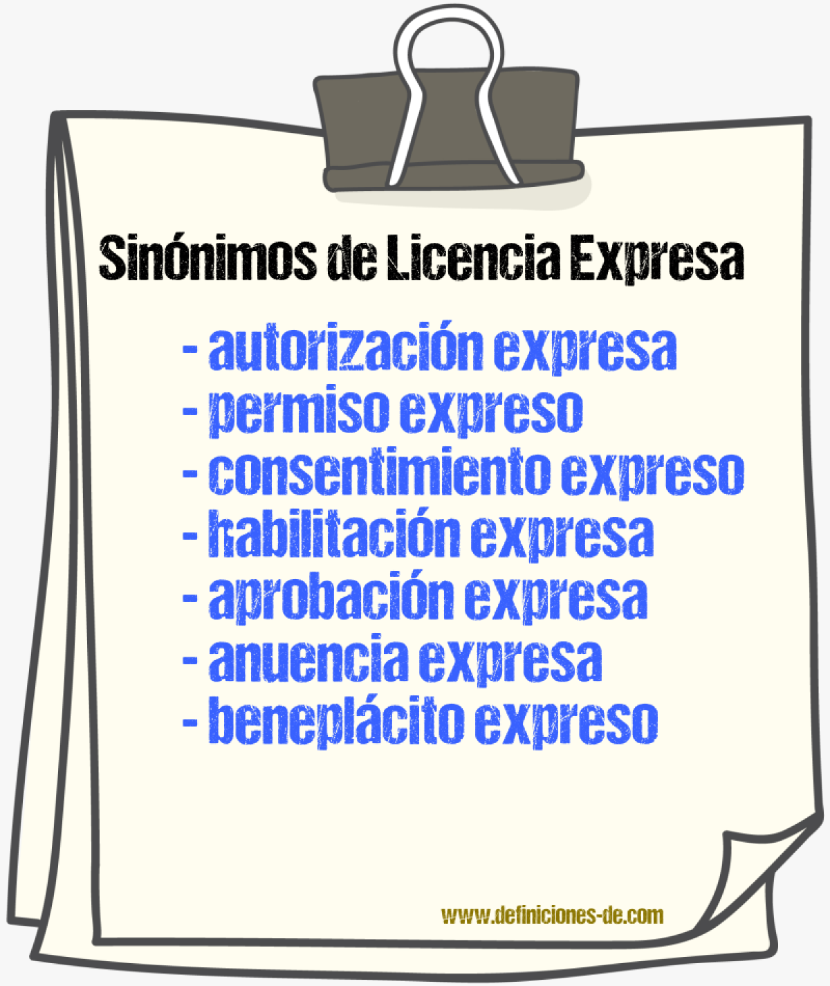 Sinónimos de licencia expresa