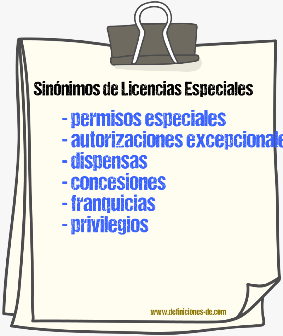 Sinónimos de licencias especiales