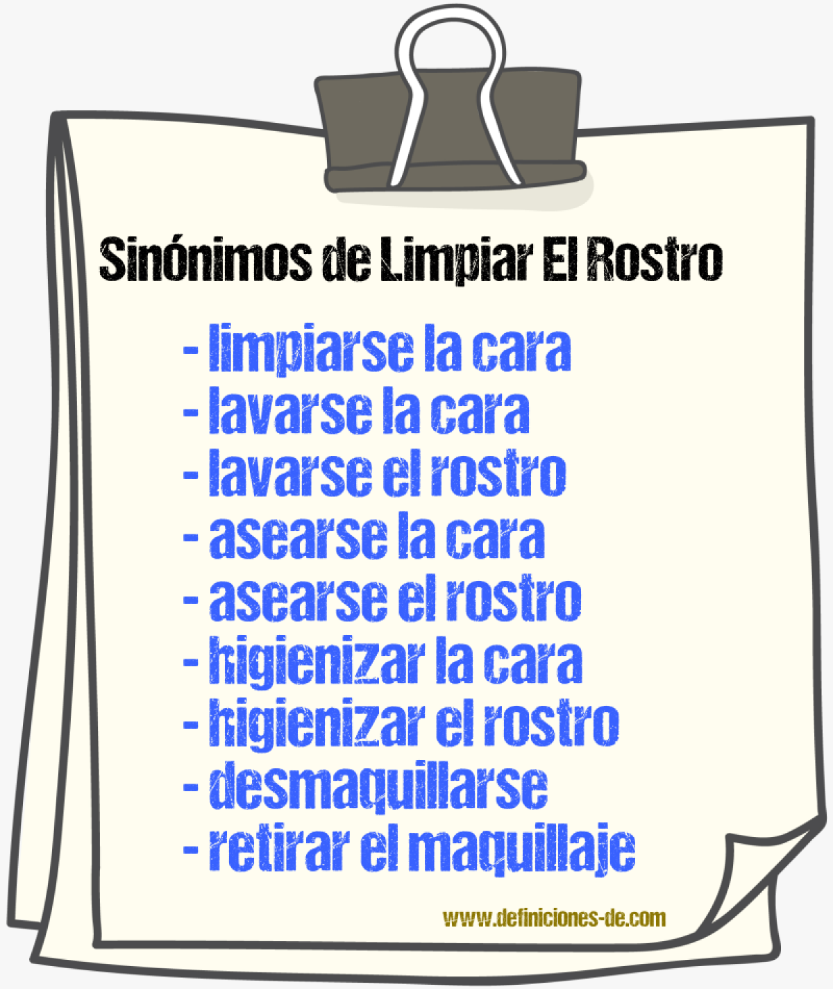 Sinónimos de limpiar el rostro