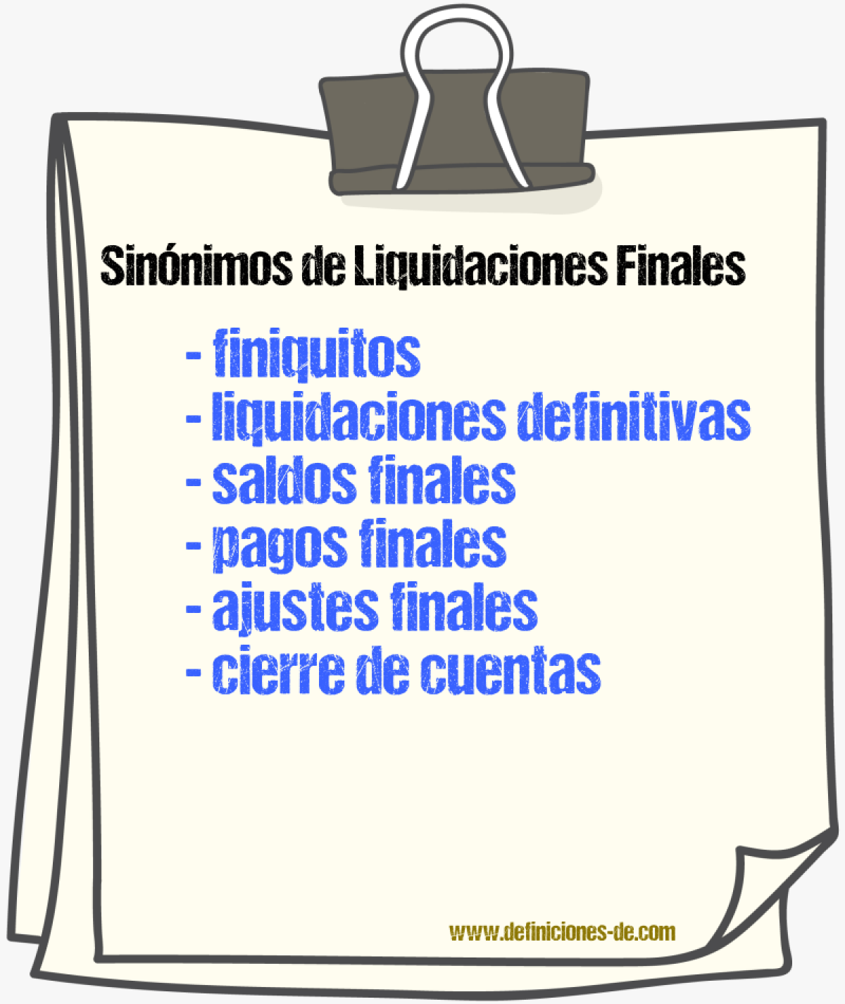 Sinónimos de liquidaciones finales