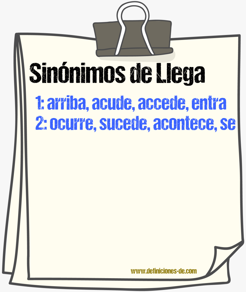 Sinónimos de llega