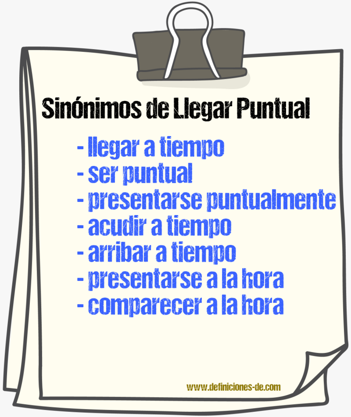 Sinónimos de llegar puntual