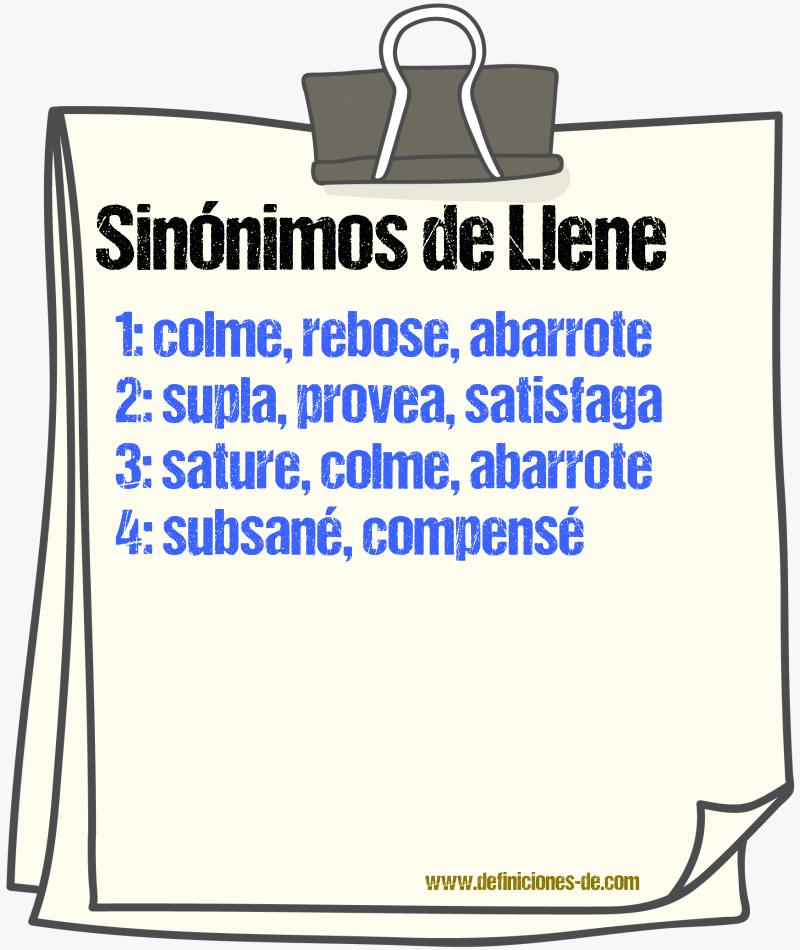 Sinónimos de llene