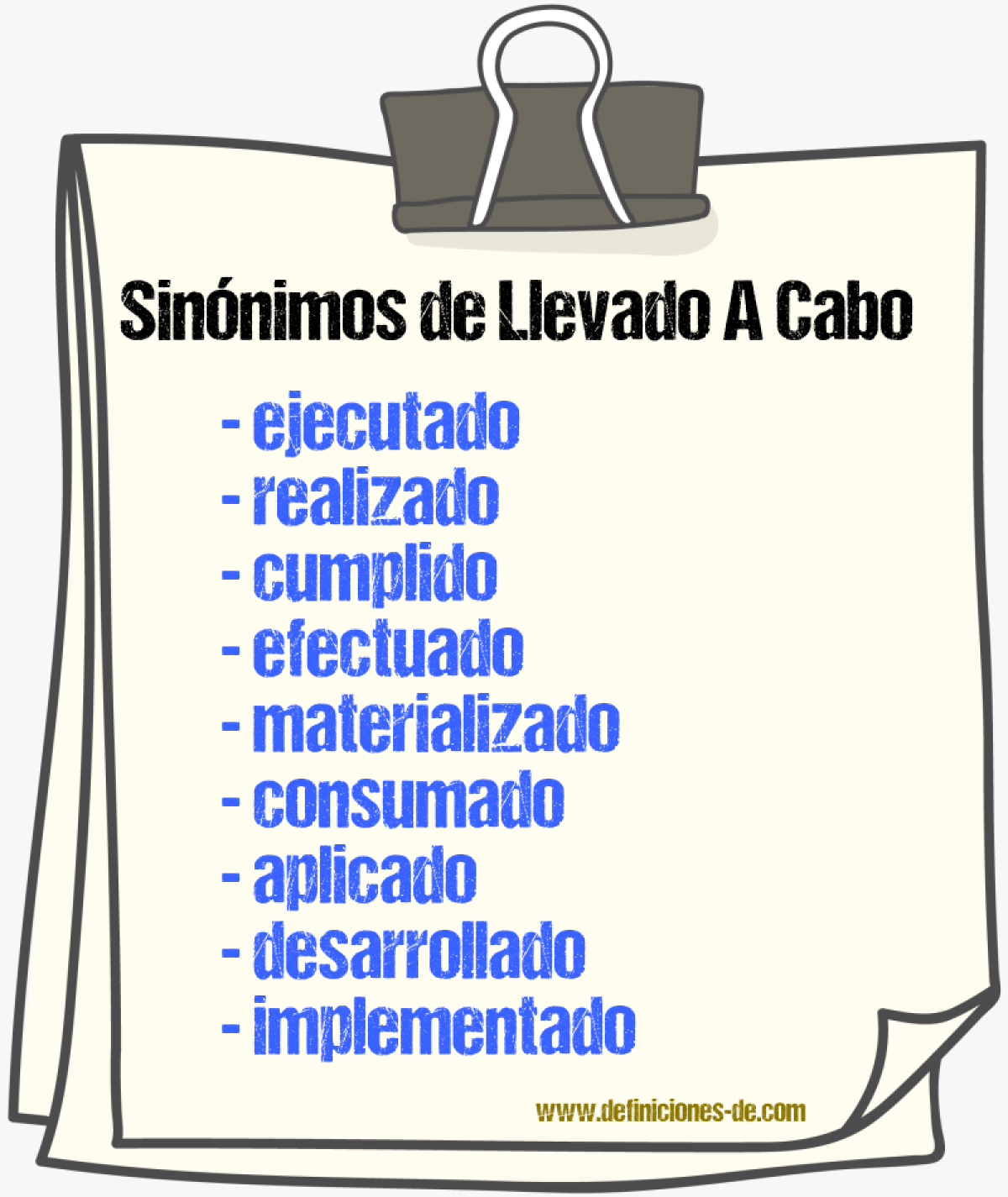 Sinónimos de llevado a cabo