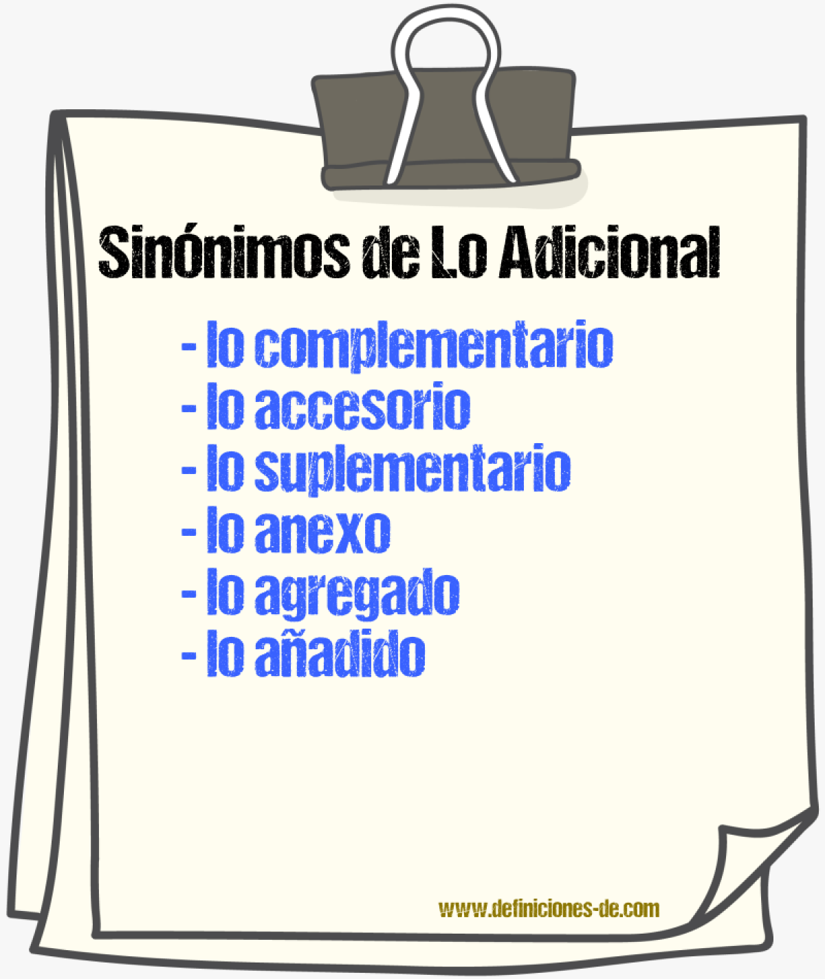 Sinónimos de lo adicional