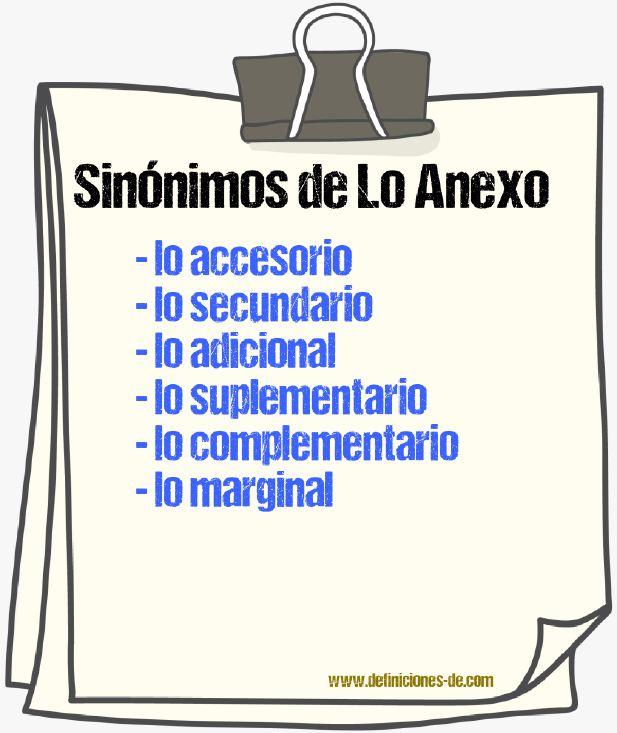 Sinónimos de lo anexo