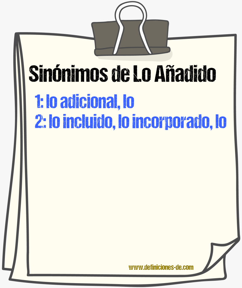 Sinónimos de lo añadido