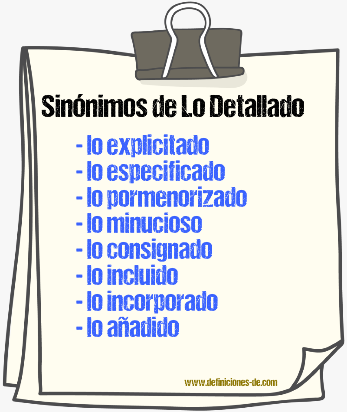 Sinónimos de lo detallado