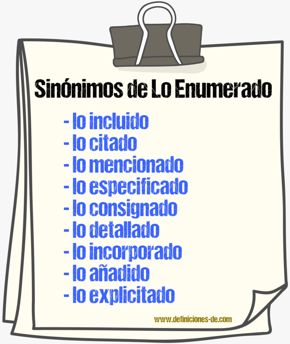 Sinónimos de lo enumerado