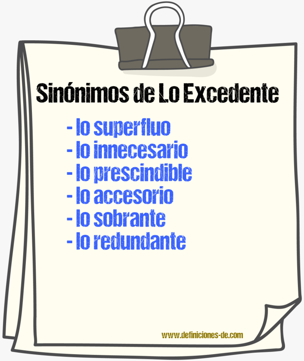 Sinónimos de lo excedente