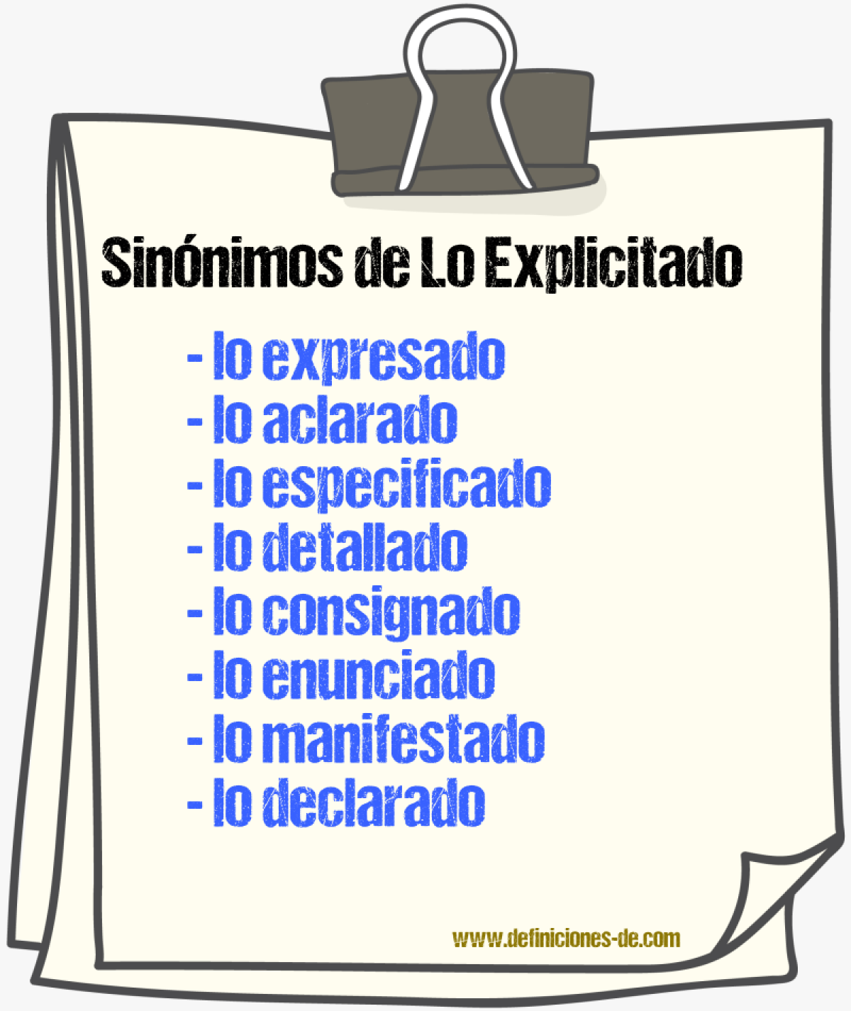 Sinónimos de lo explicitado