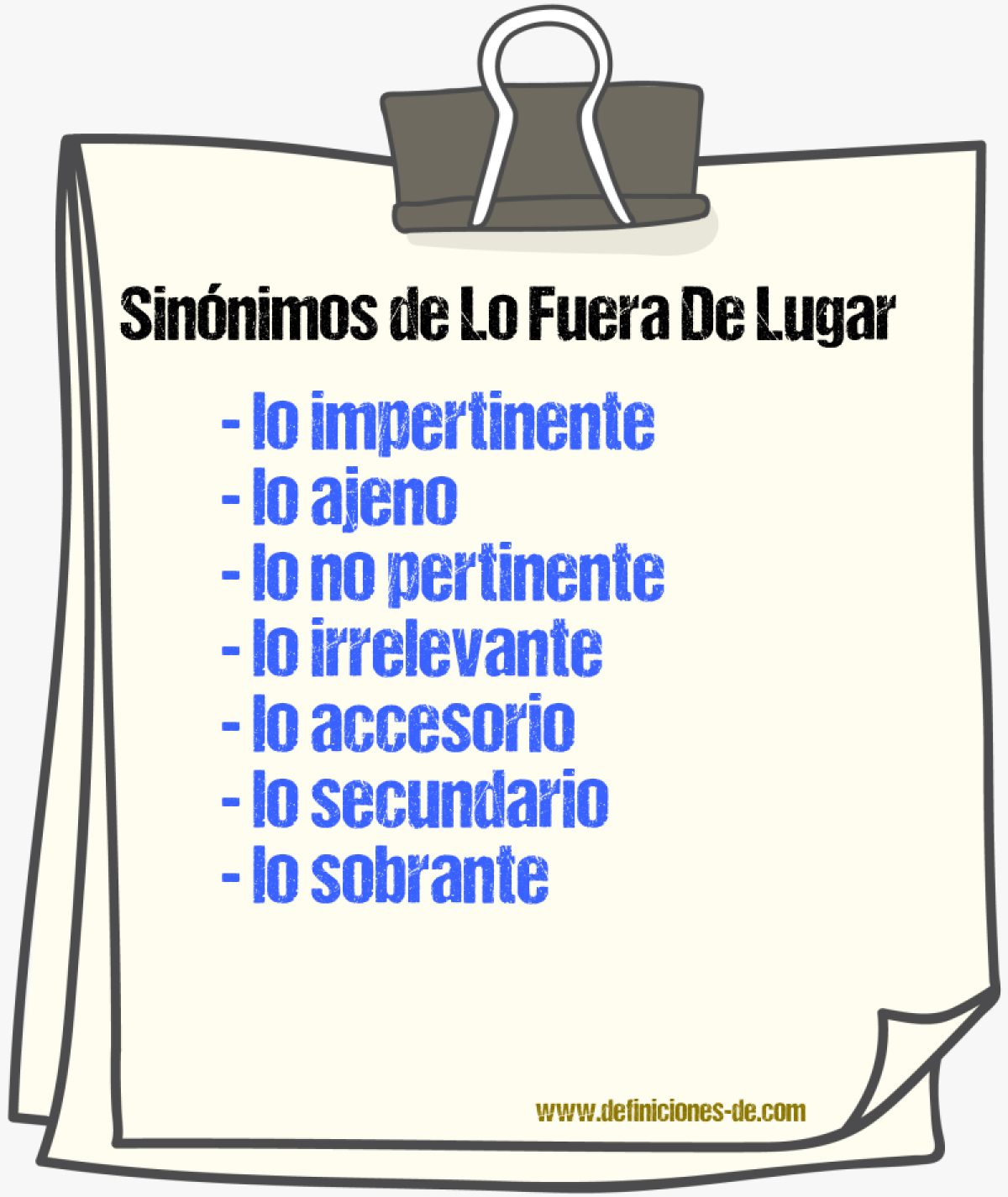 Sinónimos de lo fuera de lugar