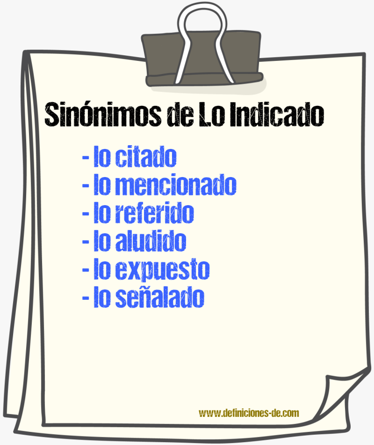 Sinónimos de lo indicado
