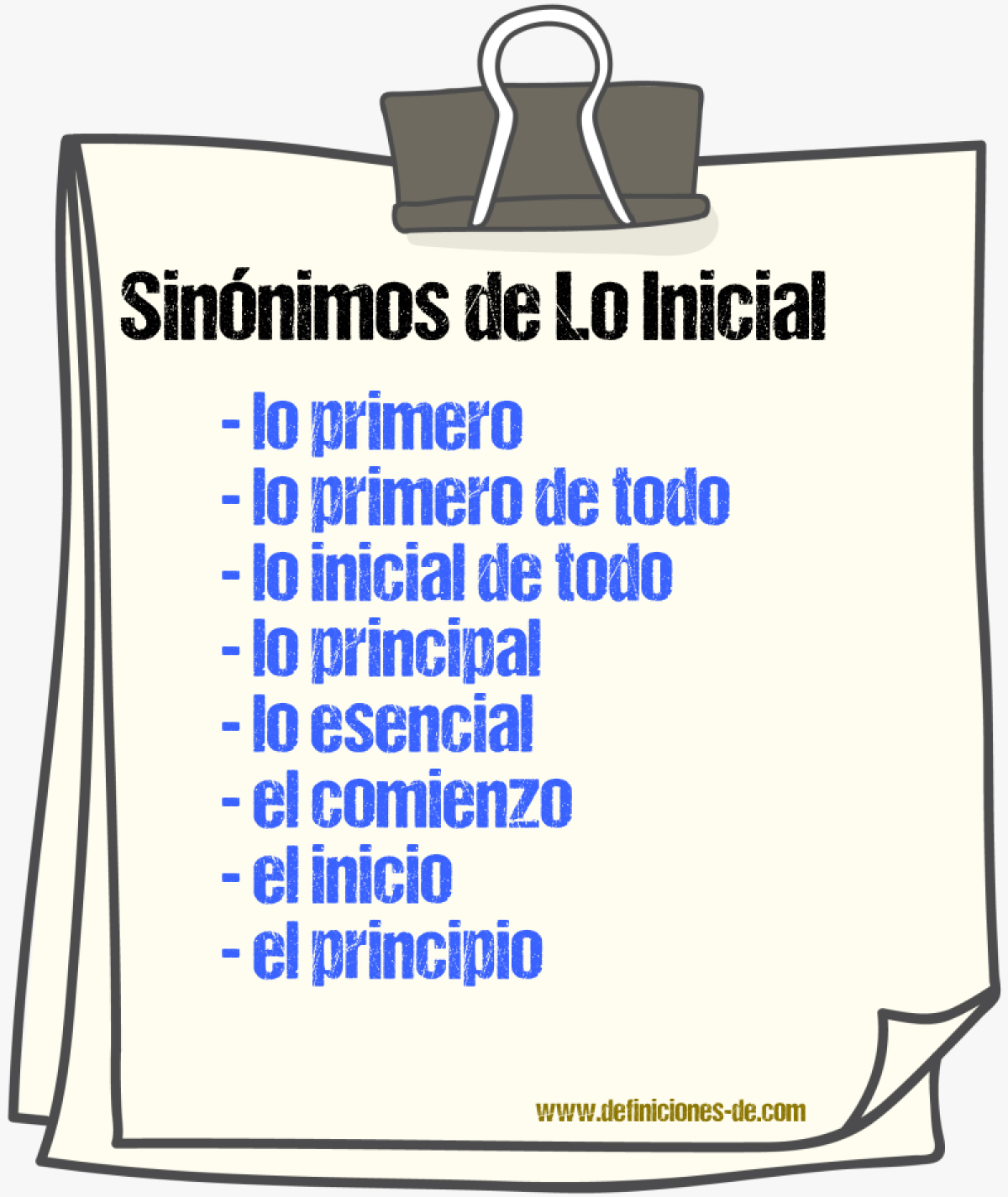 Sinónimos de lo inicial