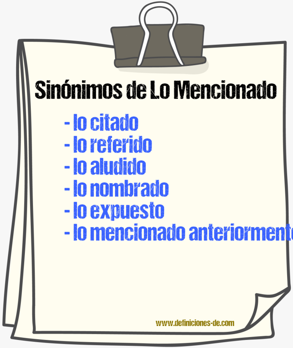 Sinónimos de lo mencionado