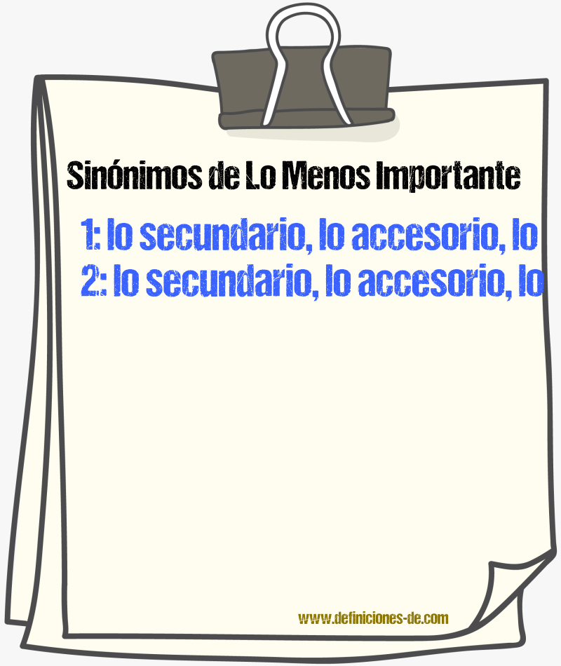 Sinónimos de lo menos importante