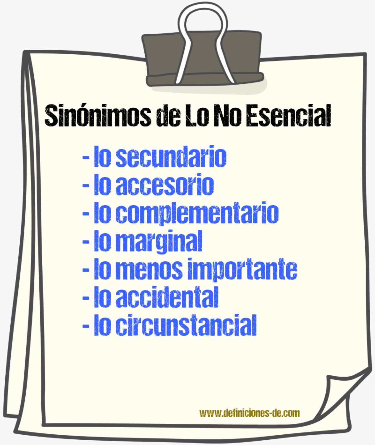 Sinónimos de lo no esencial