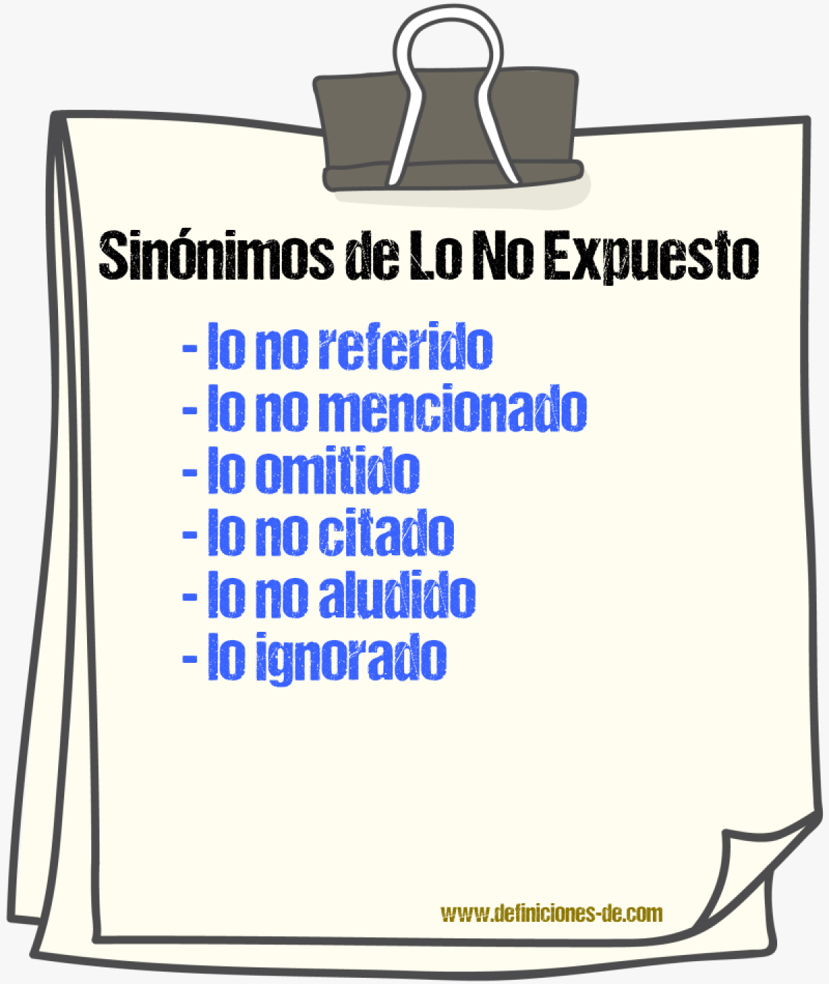 Sinónimos de lo no expuesto