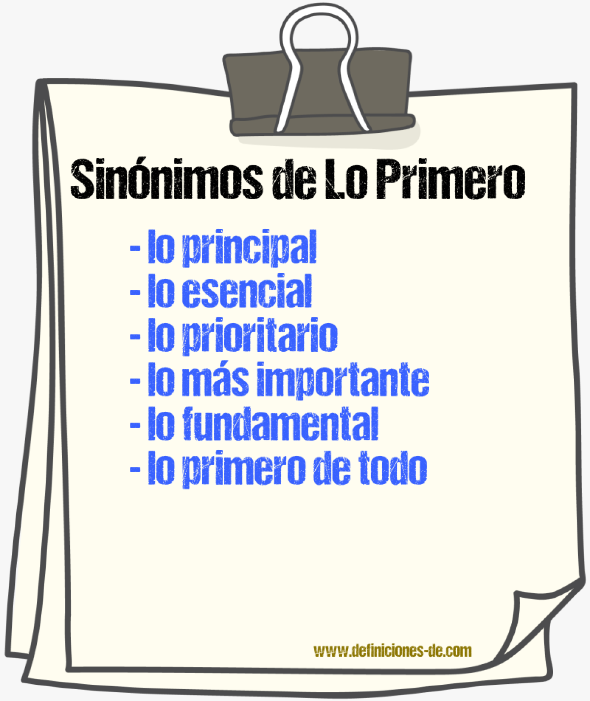 Sinónimos de lo primero