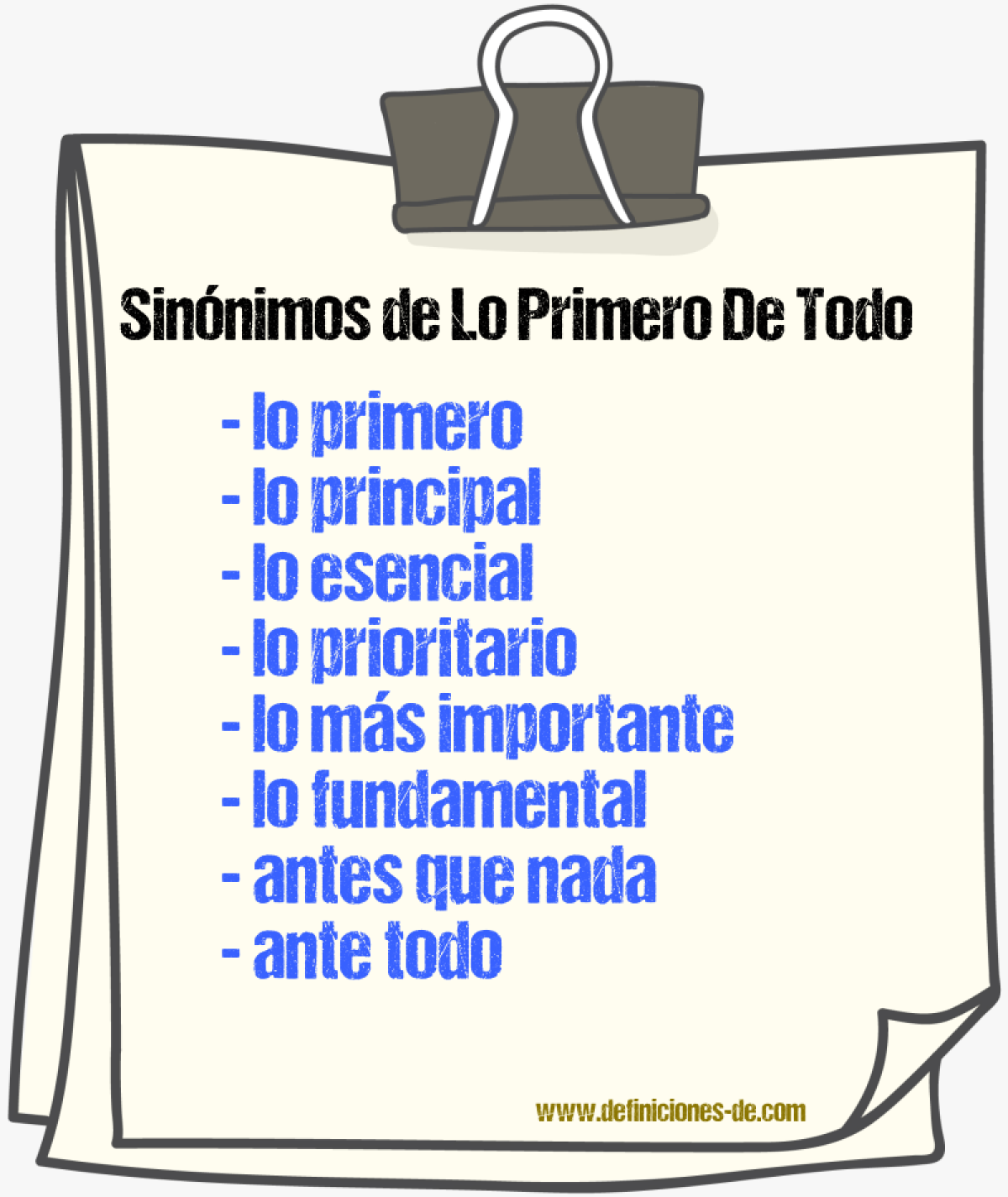Sinónimos de lo primero de todo