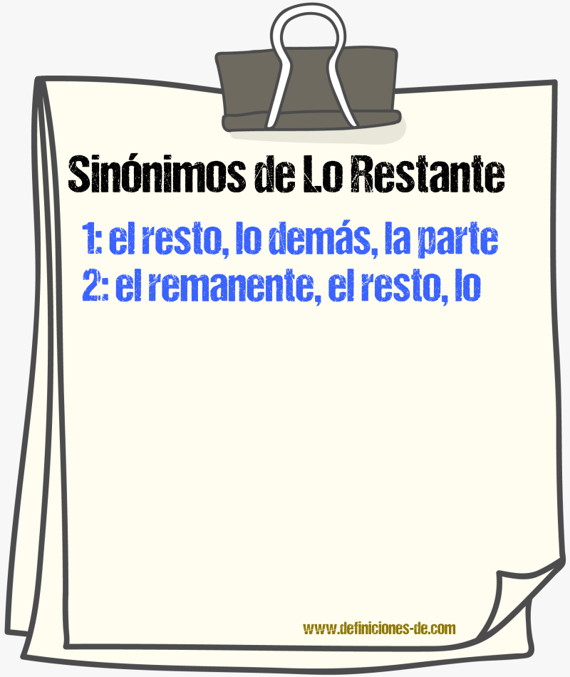 Sinónimos de lo restante