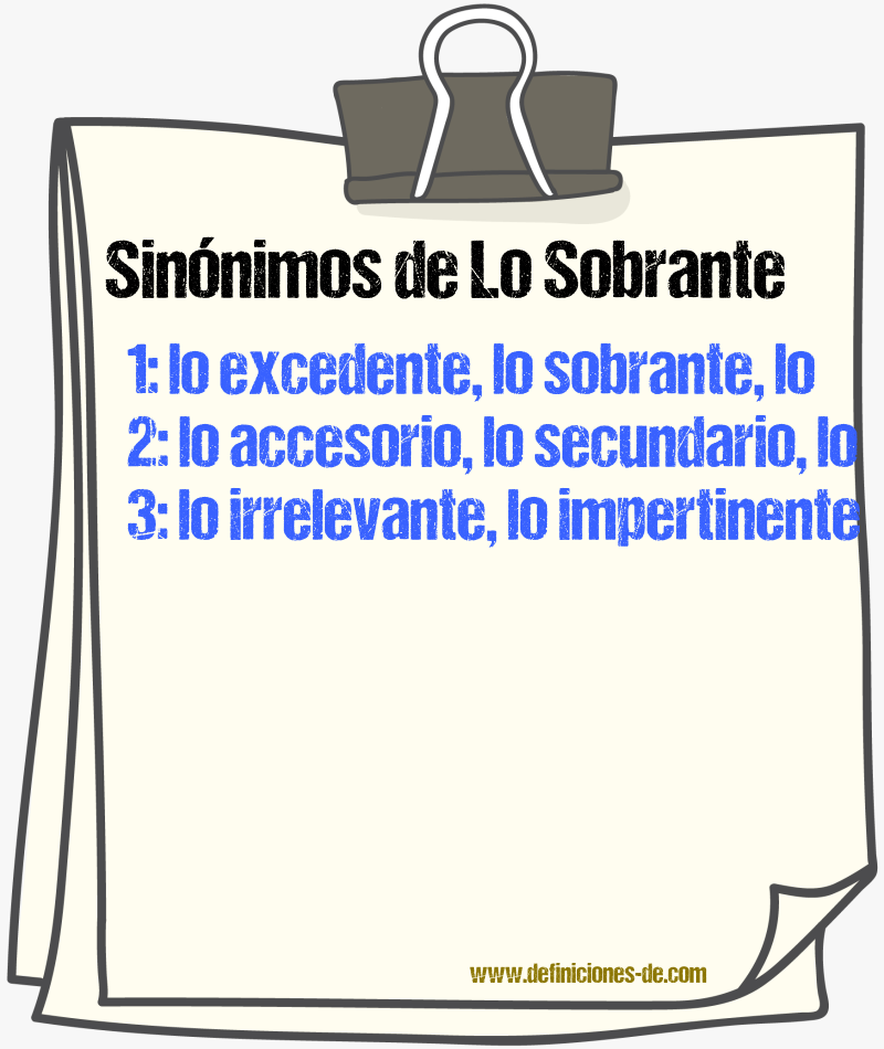 Sinónimos de lo sobrante