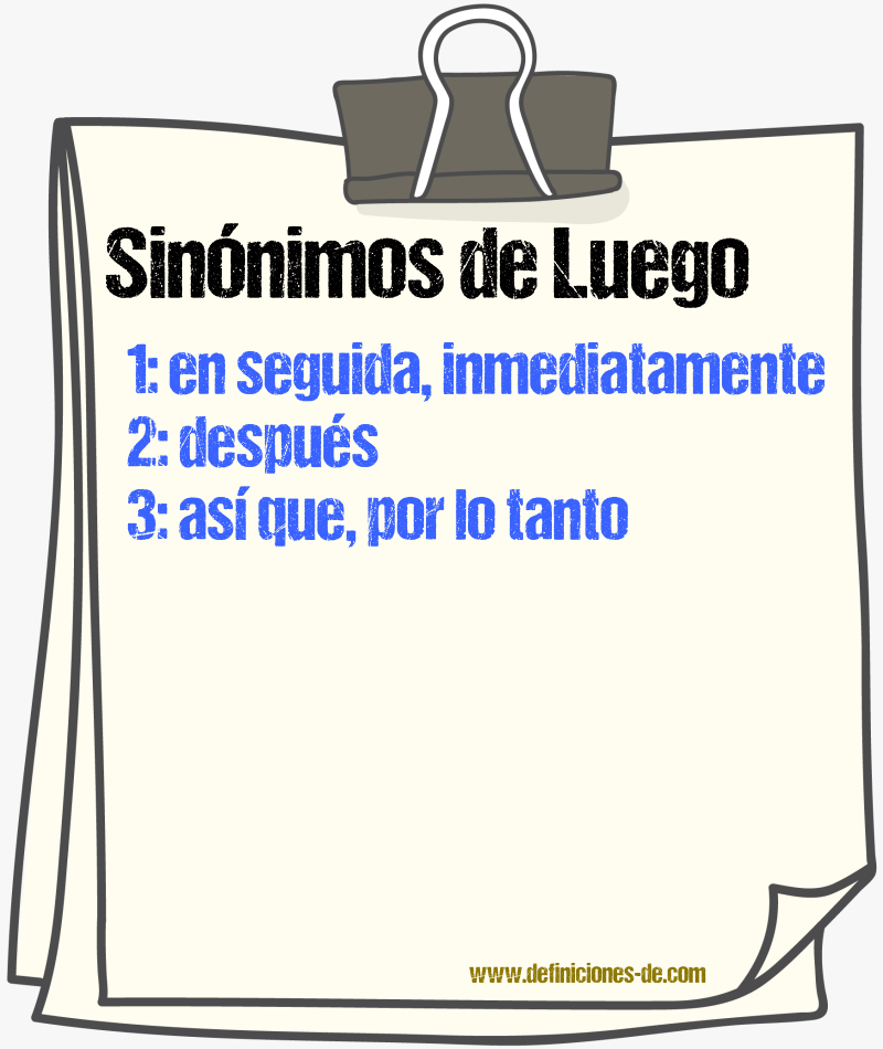 Sinnimos de luego