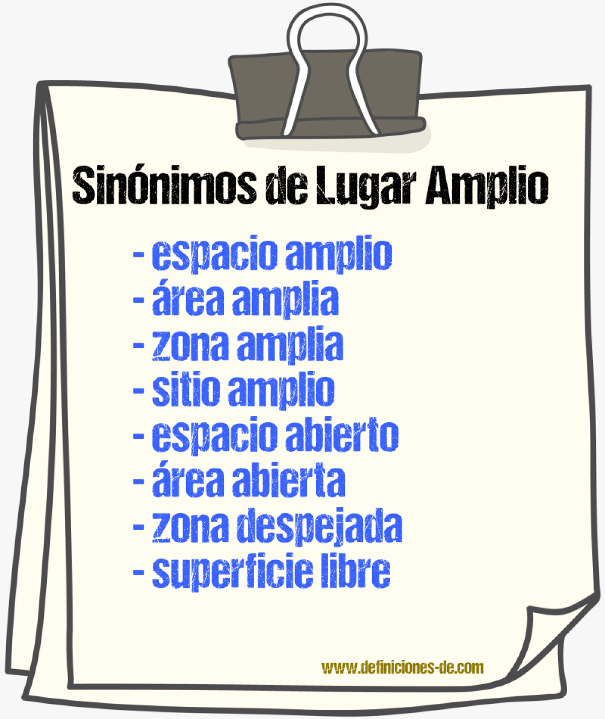 Sinónimos de lugar amplio