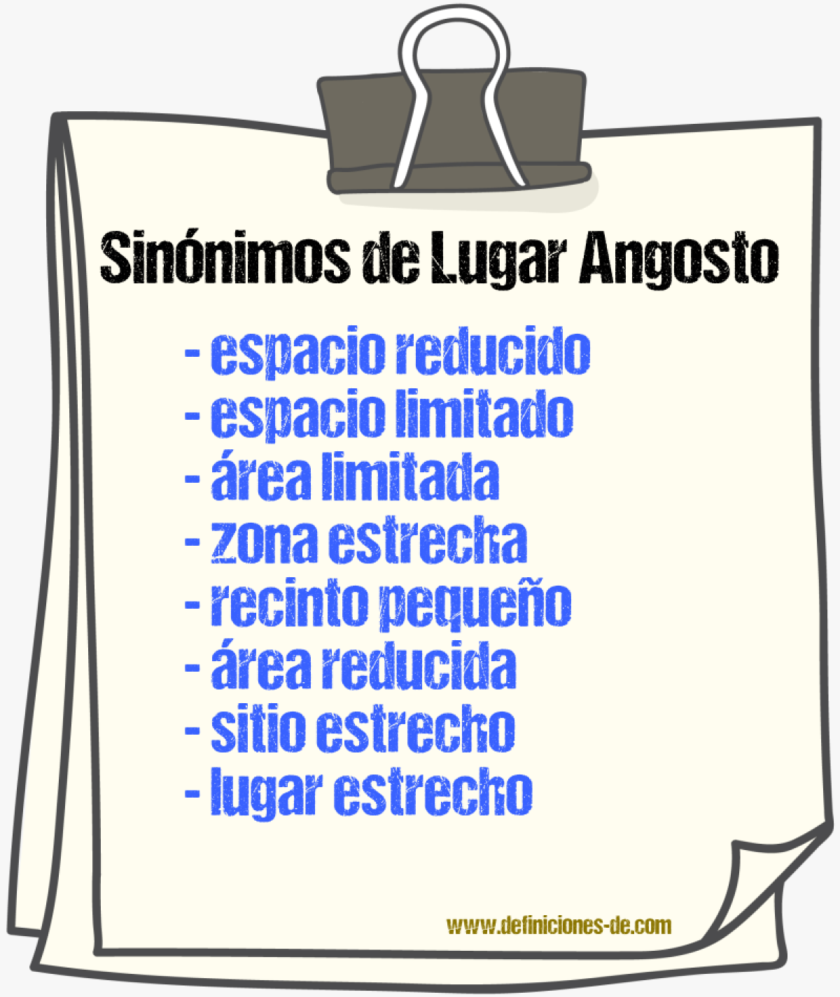 Sinónimos de lugar angosto
