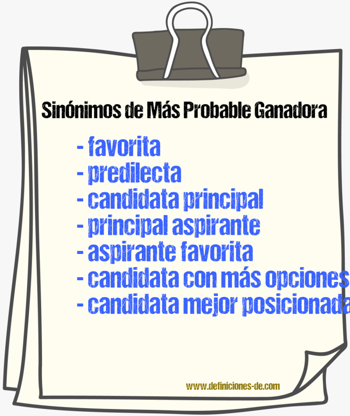 Sinónimos de más probable ganadora
