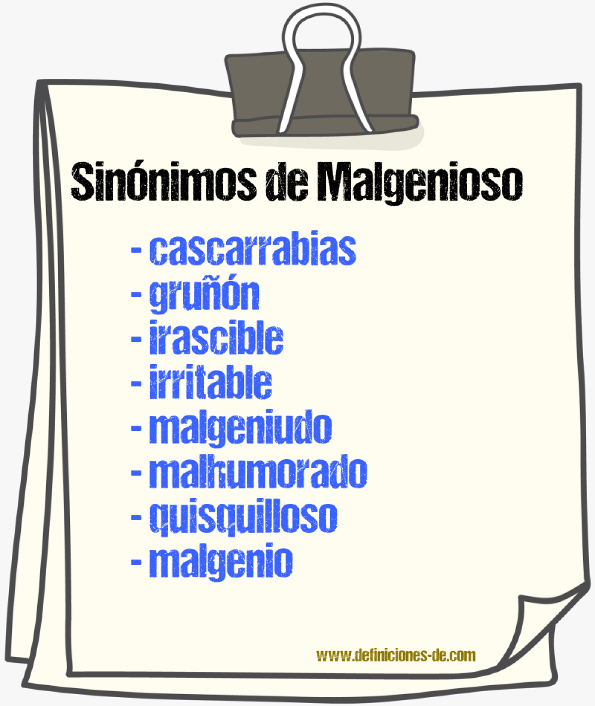 Sinnimos de malgenioso