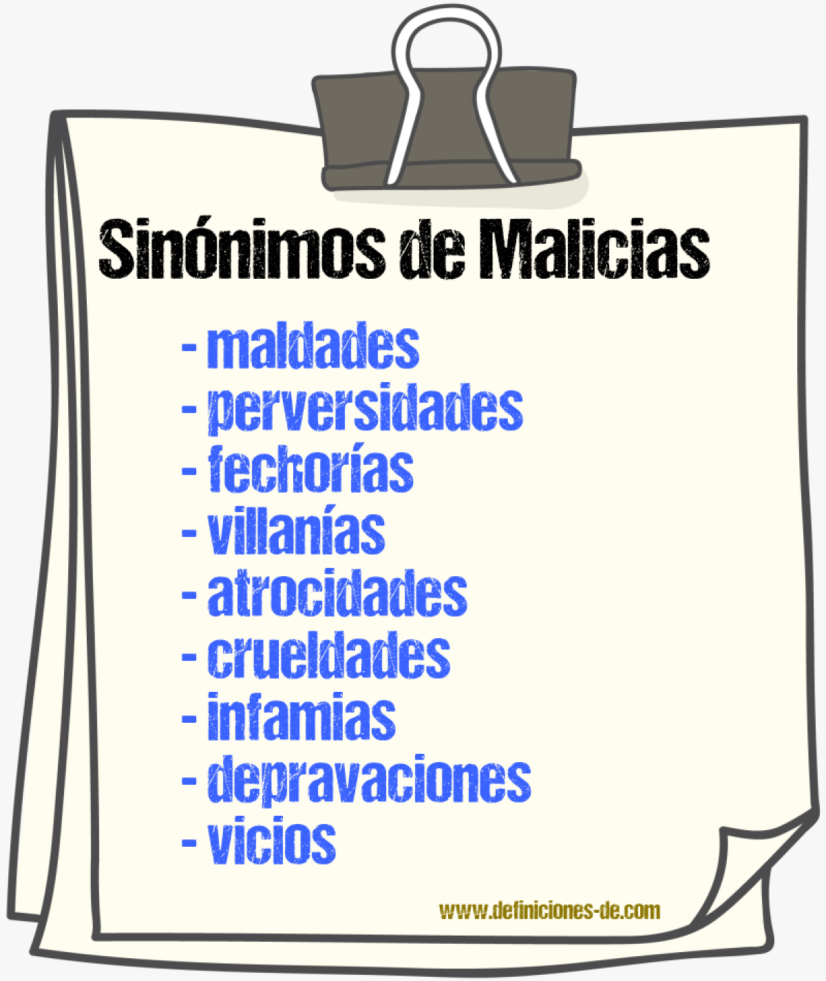Sinónimos de malicias