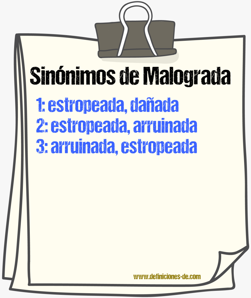 Sinónimos de malograda