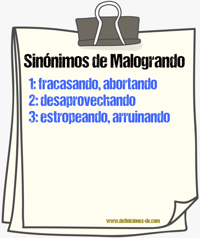 Sinónimos de malogrando