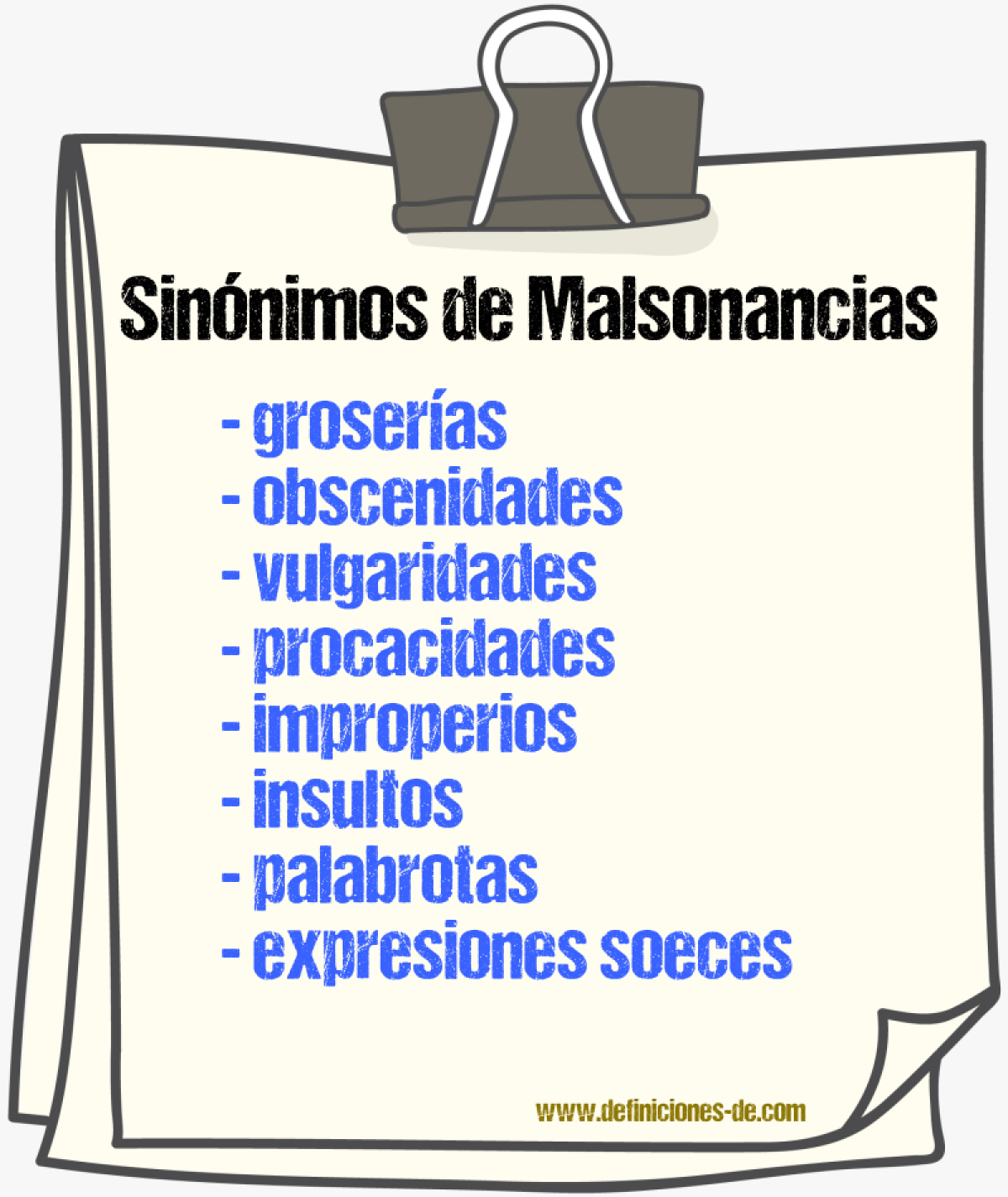 Sinónimos de malsonancias