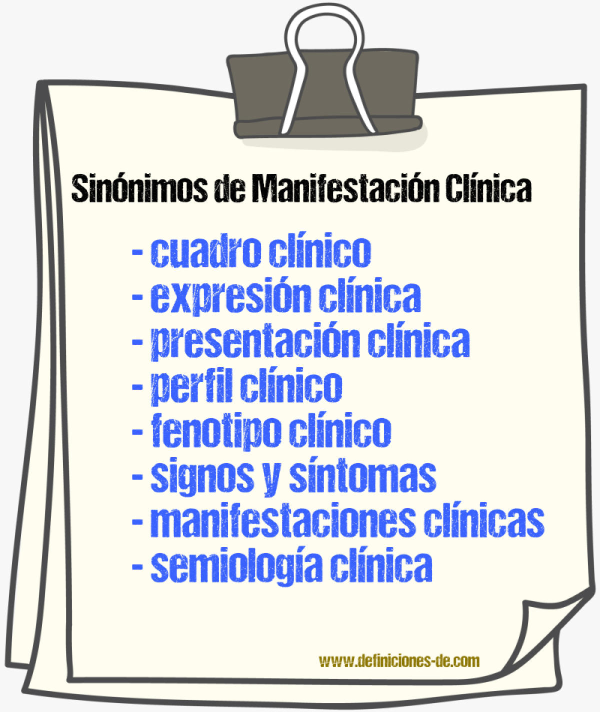 Sinónimos de manifestación clínica