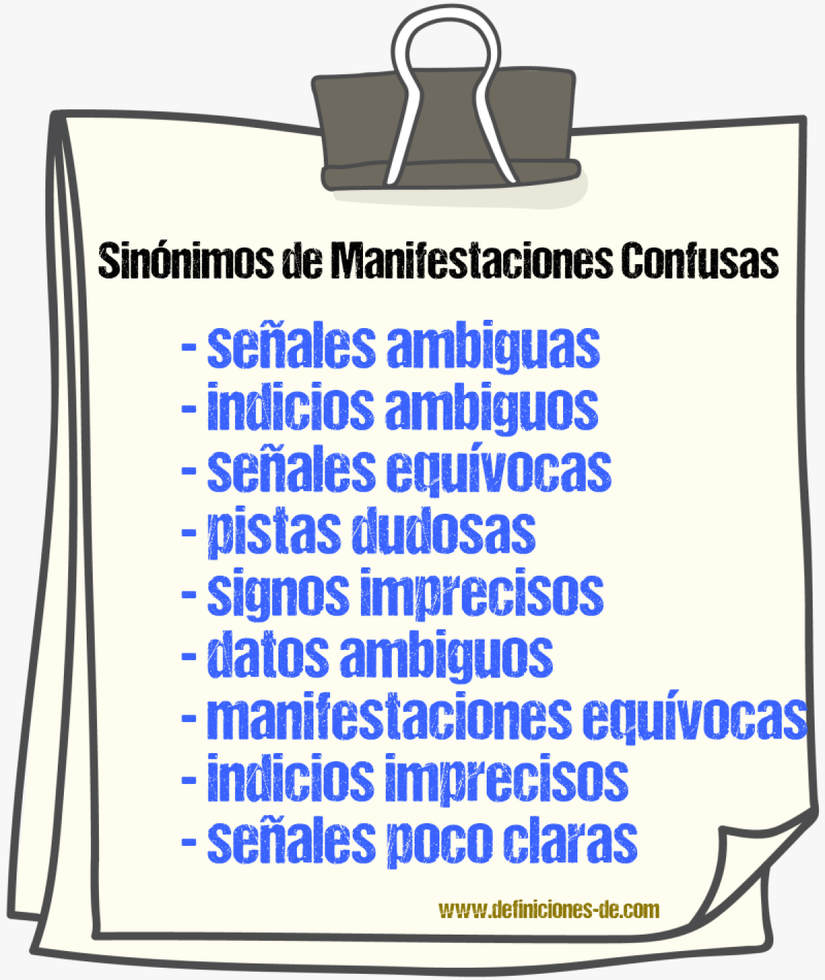 Sinónimos de manifestaciones confusas