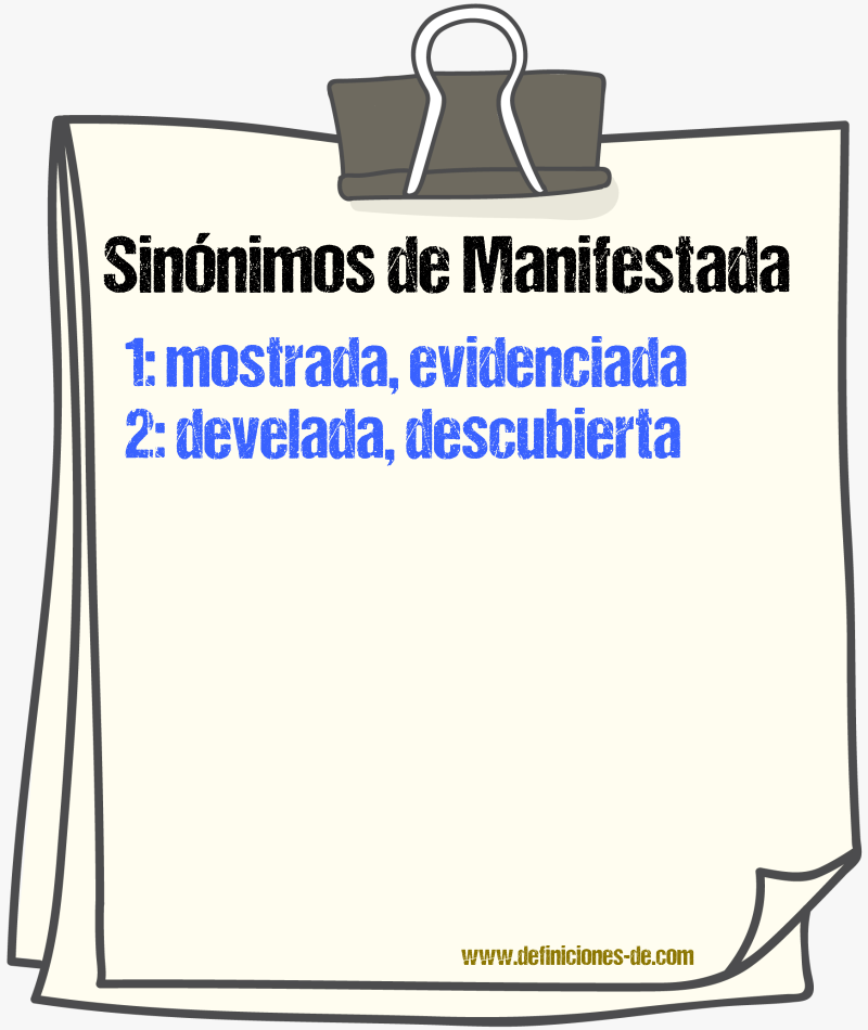 Sinónimos de manifestada