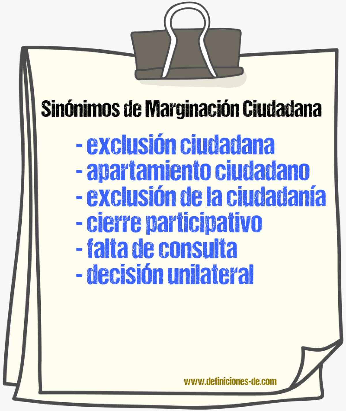 Sinónimos de marginación ciudadana