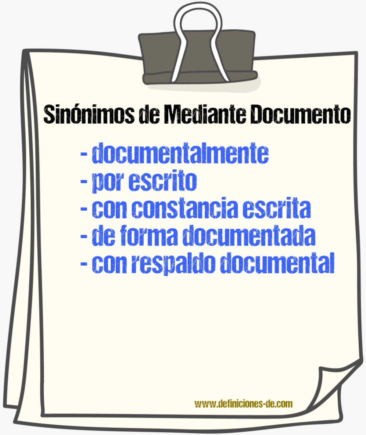 Sinónimos de mediante documento